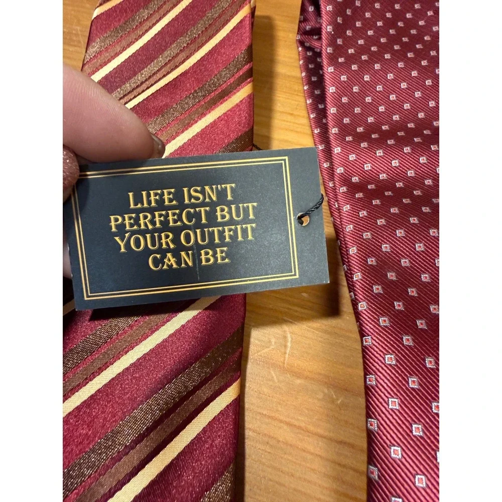DIBANGU Mens Silk Tie Lot of 3 Burgundy Red Striped Geometric Classic NWT